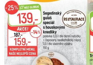 Segedínský guláš speciál s houskovými knedlíky