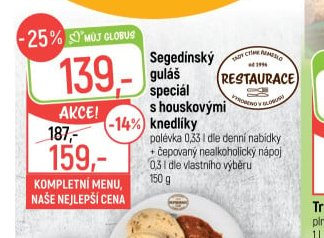 Segedínský guláš speciál s houskovými knedlíky