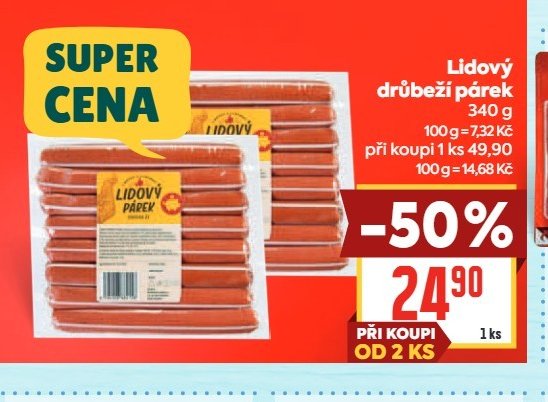 Lidový drůbeží párek 340 g