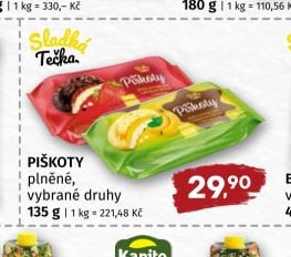 PIŠKOTY plněné, vybrané druhy