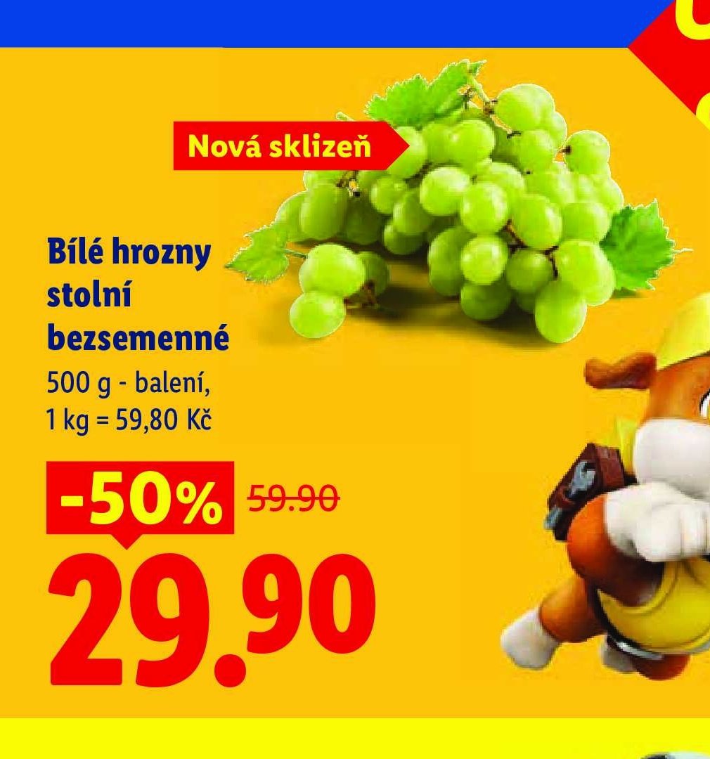 Bílé hrozny stolní bezsemenné
