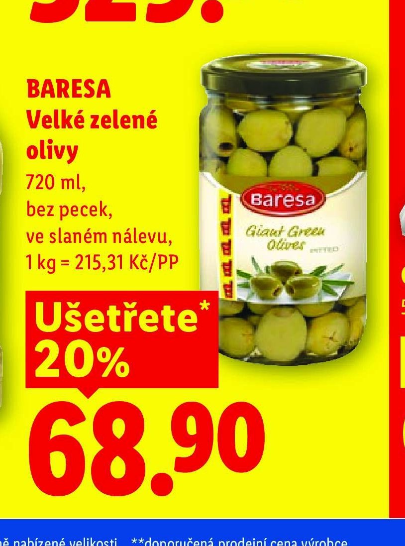 Baresa velké zelené olivy 720 ml