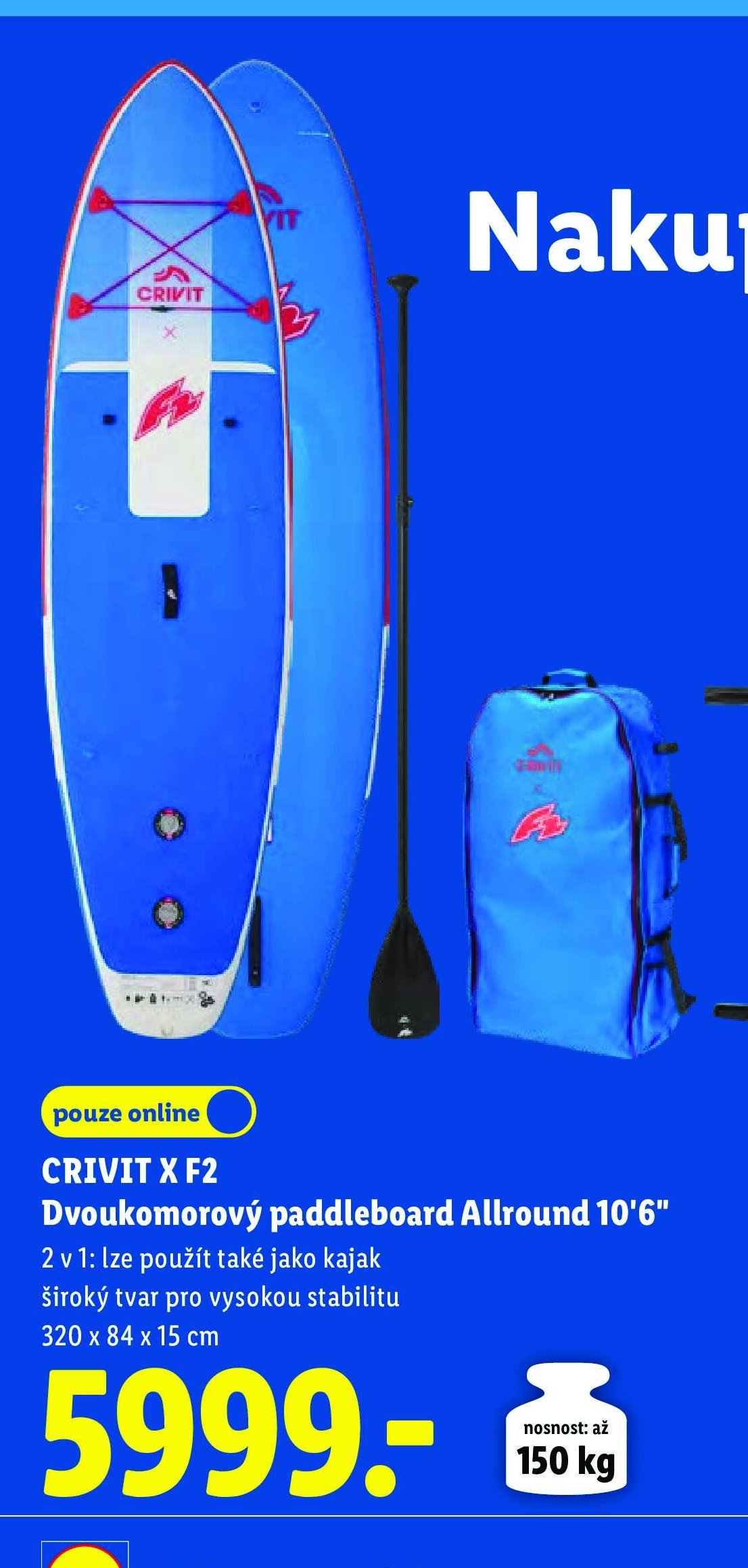 CRIVIT X F2 Dvoukomorový paddleboard Allround 10'6