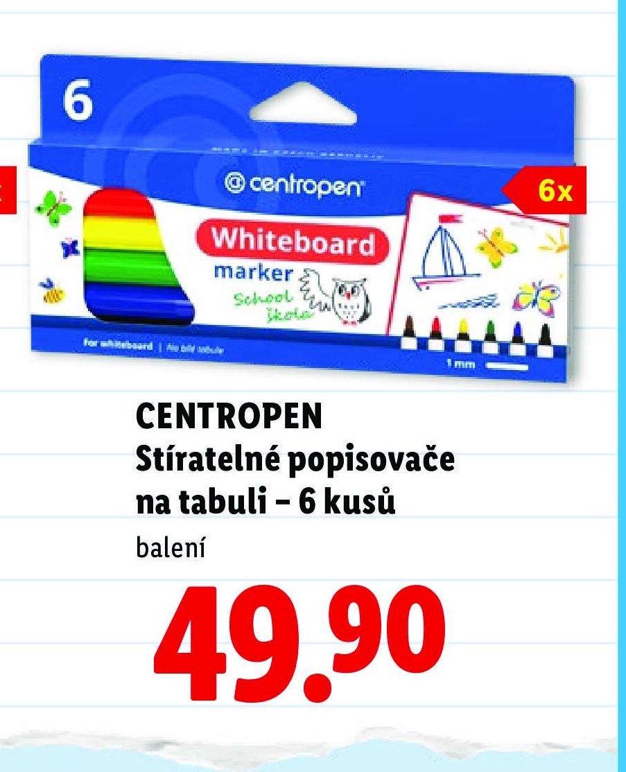 CENTROPEN Stíratelné popisovače na tabuli - 6 kusů
