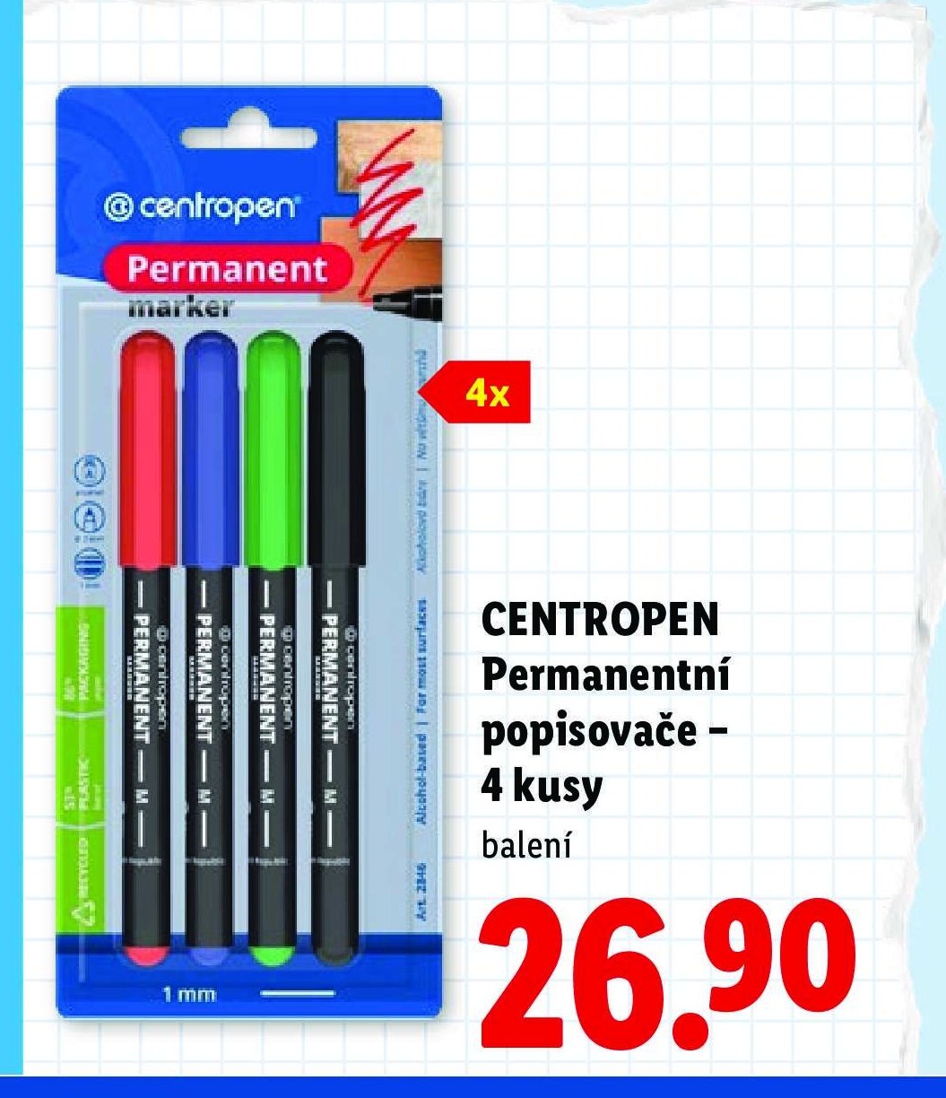 CENTROPEN Permanentní popisovače – 4 kusy