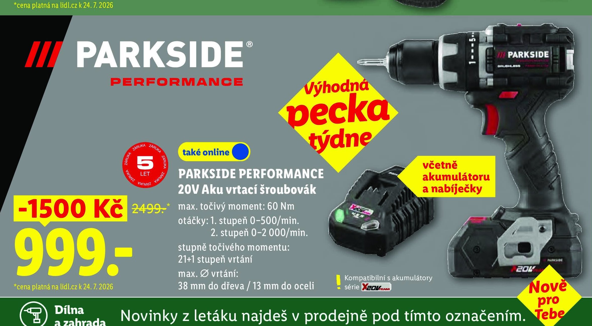 PARKSIDE PERFORMANCE 20V Aku vrtací šroubovák