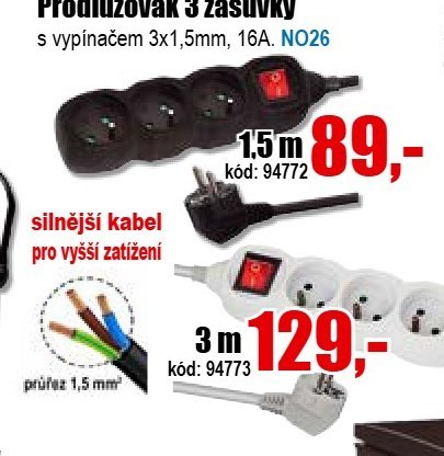 Prodlužovák 3 zásuvky