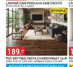 PVC KRYTINA FIESTA CHARDONNAY 16, šířka: 4 m, tl: 2,65 mm, nášlapná vrstva: 0,2 mm