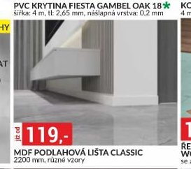 MDF PODLAHOVÁ LIŠTA CLASSIC 2200 mm, různé vzory