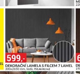 DEKORAČNÍ LAMELA S FILCEM 7 LAMEL 300x2650 mm, šedá