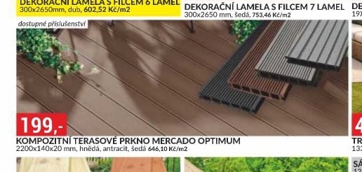KOMPOZITNÍ TERASOVÉ PRKNO MERCADO OPTIMUM 2200x140x20 mm, hnědá, antracit, šedá