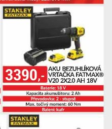 Stanley Fatmax Aku bezuhlíková vrtačka V20 2x2.0 Ah 18V - bauMax akcniletaky.com