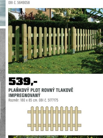 PLAŇKOVÝ PLOT ROVNÝ TLAKOVĚ IMPREGNOVANÝ