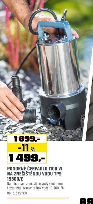 PONORNÉ ČERPADLO 1100 W NA ZNEČIŠTĚNOU VODU TPS 19500/E