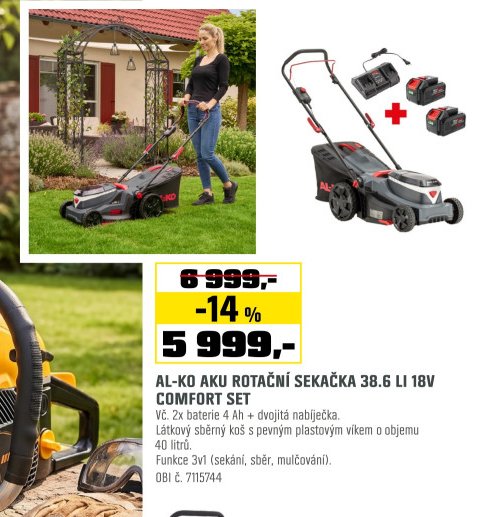 AL-KO AKU ROTAČNÍ SEKAČKA 38.6 LI 18V COMFORT SET