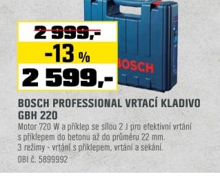 BOSCH PROFESSIONAL VRTACÍ KLADIVO GBH 220 - OBI akcniletaky.com