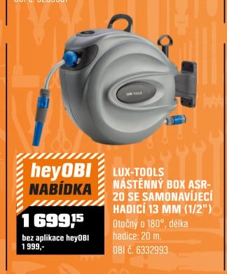 Lux-Tools nástěnný box ASR-20 se samonavíjecí hadicí 13 mm (1/2
