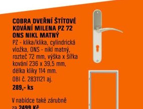Cobra dveřní štítové kování Milena PZ 72 ONS nikl matný - OBI akcniletaky.com