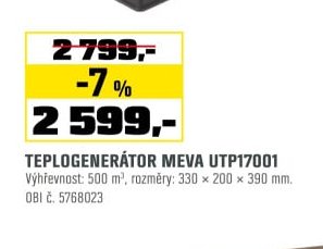 TEPLOGENERÁTOR MEVA UTP17001 - OBI akcniletaky.com