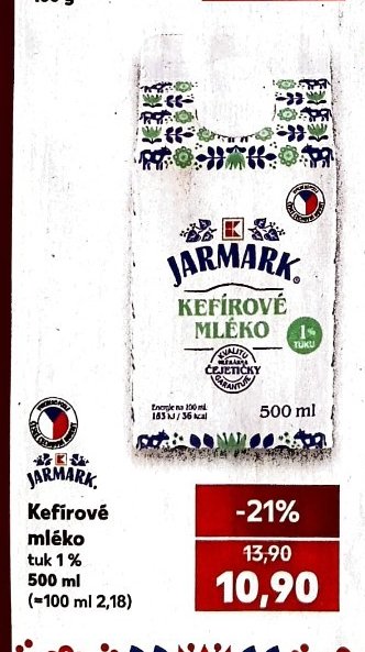 Jarmark Kefírové mléko tuk 1 % 500 ml