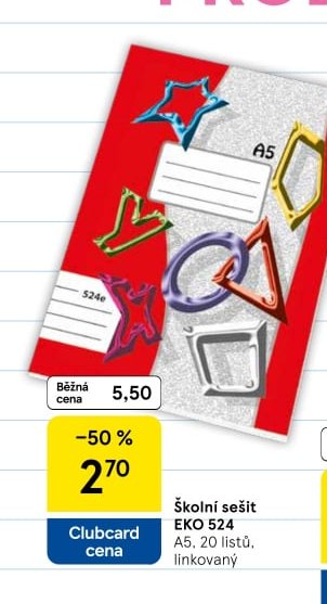 Školní sešit EKO 524 A5, 20 listů, linkovaný