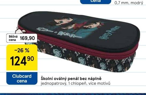 Školní oválný penál bez náplně jednopatrový, 1 chlopeň, více motivů