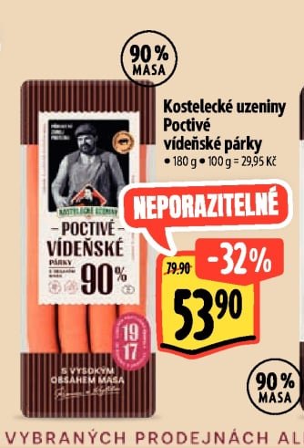 Kostelecké uzeniny Poctivé vídeňské párky
