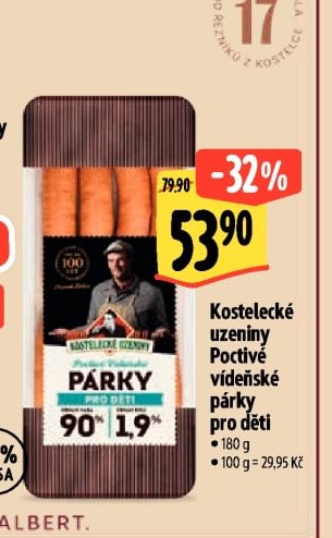 Kostelecké uzeniny Poctivé vídeňské párky pro děti