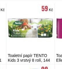 Toaletní papír TENTO Kids 3 vrstvý 8 rolí, 144 m