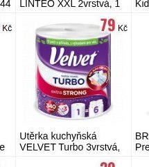 Utěrka kuchyňská VELVET Turbo 3vrstvá, 1 role