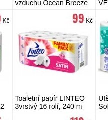 Toaletní papír LINTEO 3vrstvý 16 rolí, 240 m