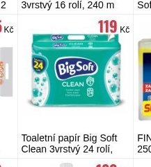 Toaletní papír Big Soft Clean 3vrstvý 24 rolí, 34 m