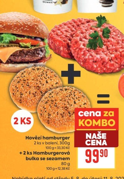 Hovězí hamburger 2 ks v balení, 300g + 2 ks Hamburgerová bulka se sezamem