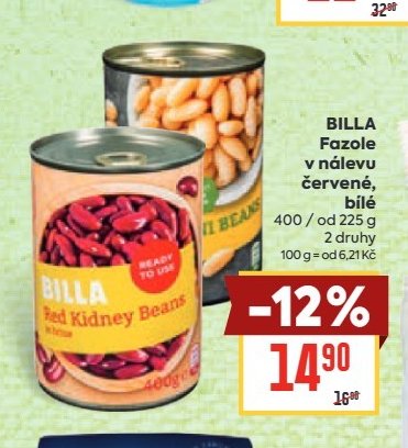 BILLA Fazole v nálevu červené, bílé