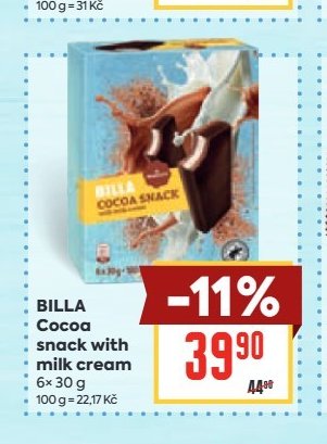 BILLA Cocoa snack with milk cream