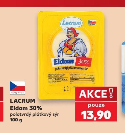 LACRUM Eidam 30% polotvrdý plátkový sýr 100 g