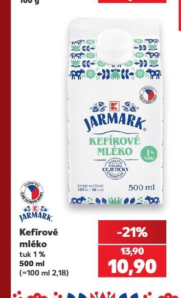 Jarmark Kefírové mléko tuk 1 % 500 ml