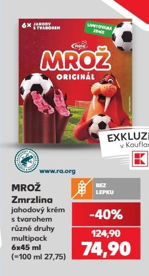 Mrož Zmrzlina jahodový krém s tvarohem 6x45ml
