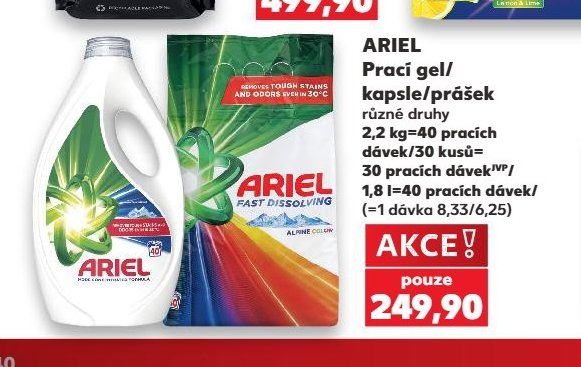ARIEL Prací gel/kapsle/prášek různé druhy 2,2 kg-40 pracích dávek