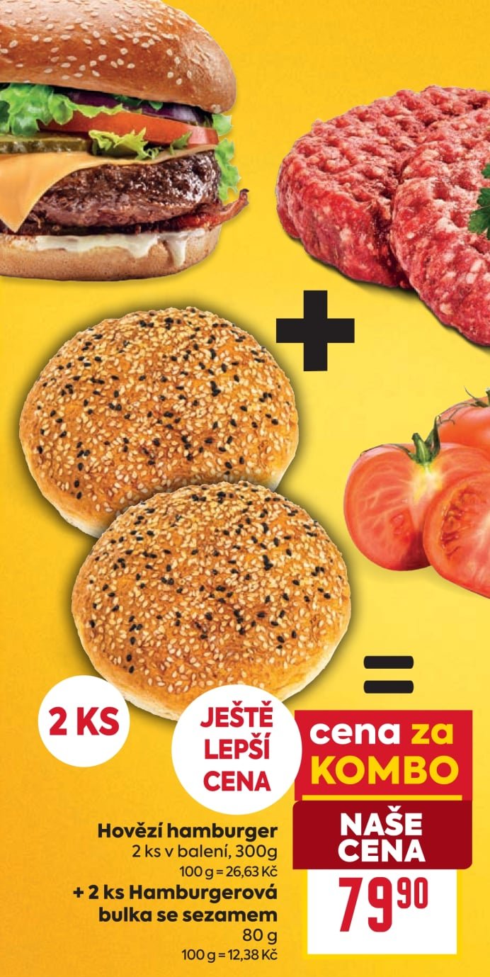Hovězí hamburger 2 ks v balení a 2 ks Hamburgerová bulka se sezamem