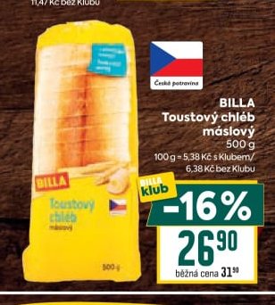BILLA Toustový chléb máslový 500 g