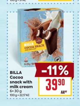 BILLA Cocoa snack with milk cream