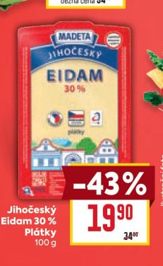 Jihočeský Eidam 30 % Plátky