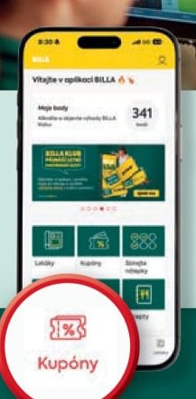 Mobilní telefon s aplikací BILLA (vlevo)