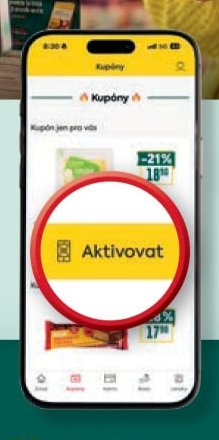 Mobilní telefon s aplikací BILLA (uprostřed)