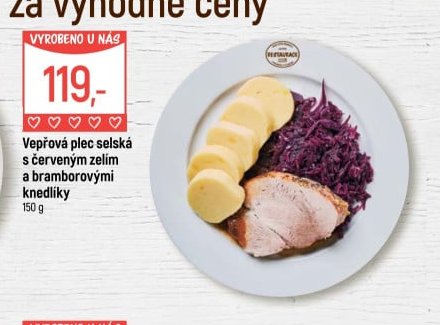 Vepřová plec selská s červeným zelím a bramborovými knedlíky