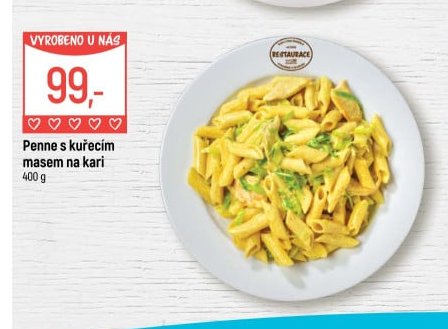 Penne s kuřecím masem na kari