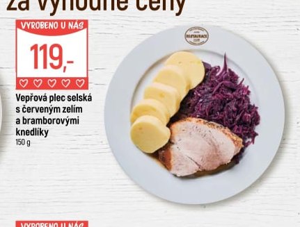 Vepřová plec selská s červeným zelím a bramborovými knedlíky