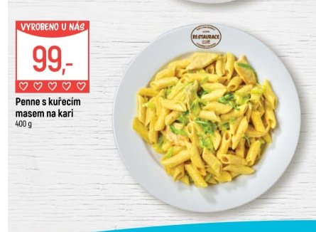 Penne s kuřecím masem na kari