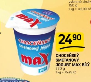 CHOCEŇSKÝ SMETANOVÝ JOGURT MAX BÍLÝ